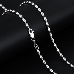 Chains MIQIAO 925 Sterling Silver Men Olive-Shaped Oval Bead Chain Necklace Fashionable Temperament Long 50 55 60 CM Boyfriend Gift