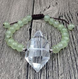 Strand YA2542 Natural Clear Quartz Double Point Stone 8mm Round Beads Cord Knot Bracelet Adjustable