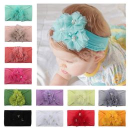 Hand Sewing Beads Flower Infant Elastic Hairband Baby Girl Solid Colour Wide Nylon Headband Princess Headwear Photo Props