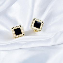 Backs Earrings Non Pierced Black Square Clip On Women Enamel Jewelry Simulated Pearl Gold Color Geometric Ear Cuff Earings Party Gift