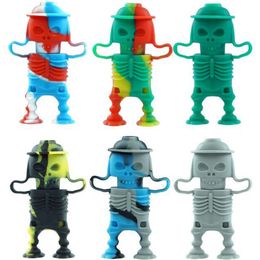 Colourful Silicone Skull Ghost Head Style Pipes Thick Glass Dry Herb Tobacco Philtre Catcher Taster Bat One Hitter Stand Handpipes Smoking Cigarette Holder Tips DHL