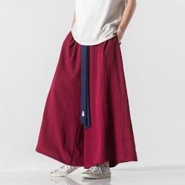 Men's Pants 2022 Traditional Men Cotton Linen Wide Leg Mens Chinese Style Bottom Wushu Trousers Male Big Draped Crotch Robe 3XL