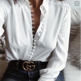 Women's Blouses Women Blouse Shirt Spring Clothing Solid Buttons Long Sleeve Shirts Tops Ladies OL White Office