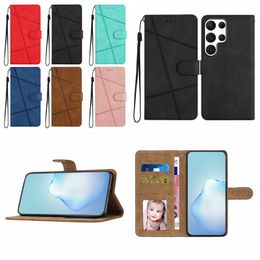 Vertical Line Leather Wallet Cases For Samsung S23 Ultra Plus A04E A34 5G A54 A14 A23 A04 A03 Core S22 Fashion Card Slot Holder Phone Flip Cover Skin Feel Business Pouch