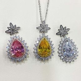 Chains Silver Inlaid Full Diamond Drop-shaped Pink Citrine Necklace Pendant Exquisite And Elegant Ladies Party Jewelry