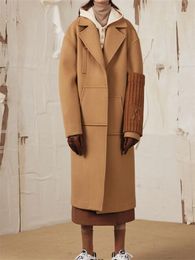 Misto lana da uomo Cappotto peloso maschile cappotto cammello sciolto di media lunghezza forma oversize 221205