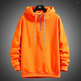 Men's Hoodies 2022 Autumn Winter Men Streetwear Sweatshirts Pure Color Orange Pullover Warm Fleece Fashion Tops