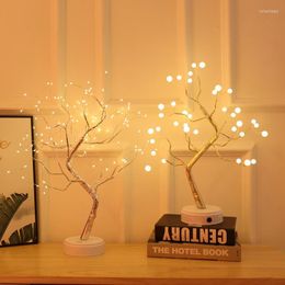 Night Lights LED Light Mini Christmas Twinkling Fire/ Pearl Tree Copper Wire Garland Lamp For Holiday Home Bedroom Decor Fairy