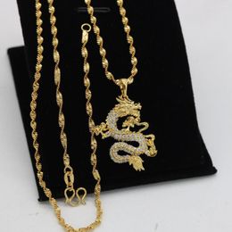 Pendant Necklaces Dragon Micro Zirconia Necklace Yellow Gold Filled Womens Mens Blingbling Chain Gift