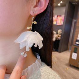 Dangle Earrings Beautiful White Chiffon Flower For Women 2022 Beach Holiday Wedding Party Pendientes Wholesale