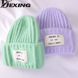 Beanie/Skull Caps BeanieSkull Rabbit Fur Winter Hat for Women Beanies Soft Warm Fluffy Solid Colour Angora Knitted Cashmere Wool Skullies 221205