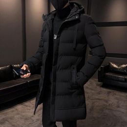 Men s Down Parkas Autumn Winter Jacket Cotton Clothes Hooded Long Sleeve Drawstring Mid Length Trench Coat Parka Coa 221205