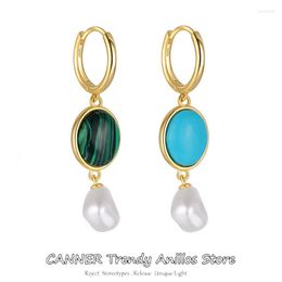 Hoop Earrings CANNER S925 Sterling Silver Pearl Pendant Long Chain Cubic Zirconia Bridal Wedding Dangle Jewellery