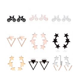 Stud Stainless Steel Earrings Women Men Hip Hop Black Three Star Triangle Stud Earring Fashion Jewelry Gift Friend 5598 Q2 Drop Deliv Dhtkn