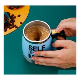 Mugs Mugs Matic Selfstirring Magnetic Cup Creative Stainless Steel Coffee Milk Mixing Cups Blender Lazy Smart Sea Freight Inventory Dh5Wn