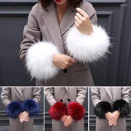 Knee Pads Faux Fur Plush Windproof Cuff Sleeve Wrist Winter Women Wristband Arms Gloves Accessories