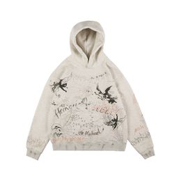 Mens Graffiti Printing Hoodies High Street Trend Loose Casual Hooded Sweatshirts Pullover