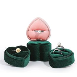 Velvet Jewellery Box Heart Shaped Ring Boxes Double Rings Earrings Necklace Storage Cases for Proposal Engagement Wedding