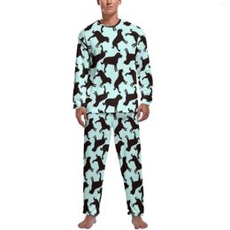 Men's Sleepwear Animal Silhouette Pyjamas Black Lab Dog Male Long Sleeves Fashion Pyjama Sets Bedroom Daily Graphic Nightwear Birthday