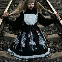 Theme Costume Japanese Vintage Gothic Black Steampunk Victorian Lolita Dress Women Soft Sister Strap Dresses Cosplay Girls Halloween