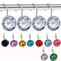 12 PCS/Set Shower Curtain Hooks Bling Acrylic Decorative Rhinestones Shower Rings for Bathroom Curtains Rods