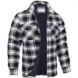 Men's Jackets Winter Plaid Cotton Mens Long Sleeve Quilted Lined Flannel Shirt Jacket Multi-Pockets Outwear Hiking Coats Tops