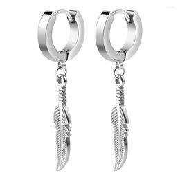 Hoop Earrings Korean Fashion Stainless Steel Men Women Leaf Feather Idol Rock Hipster Punk Unisex Jewellery