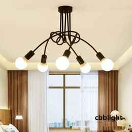 Retro Fancy Chandelier Wrought Iron LED Ceiling Lamp Black and White E27 Light Living Room Modern Decoration Home Lighting Fixture Chandeliers LRS011