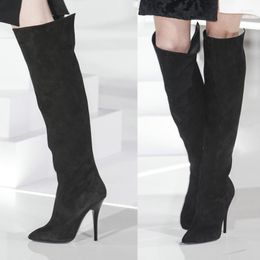 Boots Customised Fashion Leather Stiletto Pointed Toe Over-the-knee High-heeled Shaving Legs Catwalk Thin Leg