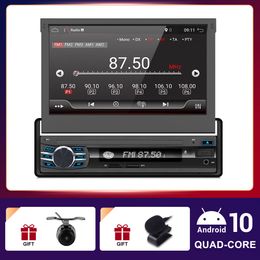 1 Din Autoradio Car Radio Stereo Audio Player Android 10.0 Flip Screen GPS Navigation 2GB 32GB Quad Core Wifi Aux Camera