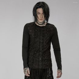 Men's T Shirts PUNKRAVE Men's T-shirt Goth Knitted Printed Long Sleeve Daily Casual Tight Fit Top