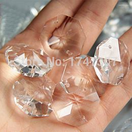 Chandelier Crystal Free Metal Ring 50pcs/lot 14mm Bead Door/ Window Glass Octagon Stones In 2 Holes Home Decoration Accessories