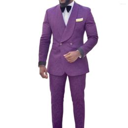 Men's Suits Purple Men Shawl Lapel Double Breasted Prom Slim Fit Blazer Jacket Tuxedos Groom Wedding 2 Piece Coat Pant