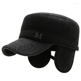 Berets 2022 Winter Warm Flat Caps For Men Plush Thickening Military Hats Cold Proof Earmuffs Hat Male Bone Trucker Cap