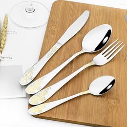 Flatware Sets Silver Stainless Steel Cutlery Set Spoons Teaspoons Knives Forks Gold Dinnerware Silverware Kitchen For Tableware