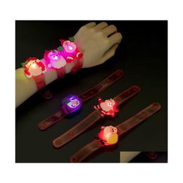 Christmas Decorations Christmas Lights Flashing Bracelet Decoration Kids Glowing Cartoon Santa Claus Pendent Party Led Toy Supplies Dhonf