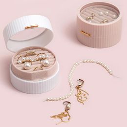 Storage Boxes Jewelry Box Round Double Layer Organizer Portable Velvet Inner Transparent Flip Earrings Rings Holder