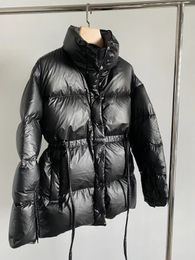 Women's Down Parkas European Belt Waterproof Warm Coat Clothes Light Weight Bright Black Winter Coats Tops Puffer Jacket 221205