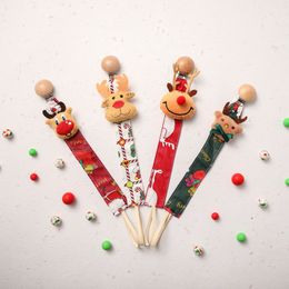 New Christmas Baby Pacifier Clip Chain Wood Elk Santa Presents Ribbon Teething Toy Chains Dummy Nipples Holder Clips Accessories