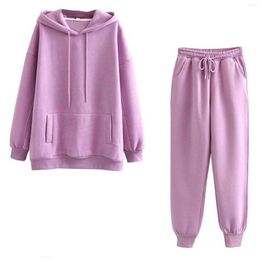 Women's Two Piece Pants Loose Sets Fall Winter Sports Pullovers Trousers 2 Set Women Solid Colour Warm Hoodies Casual Sportswear Suit