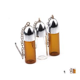 Other Smoking Accessories 57Mm Glass Snuff Pill Box Case Bottle Sier Clear Brown Vial With Metal Spoon Spice Rocket Snorter Sniffer Dhzdr