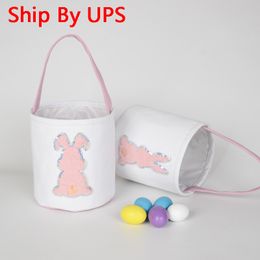Easter Basket Party Gifts Canvas Egg Hunt Bunny Bags For Kids Personalized Candy Toys Storage Buckets With Handle Festive Supplies