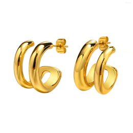 Hoop Earrings Punk C Shaped Earring For Teens Women Double 18k Gold Colour Ear Cool Jewellery Stainless Steel Smooth Women's Earings