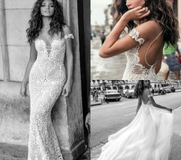 2023 Gorgeous Lace Mermaid Wedding Dresses Bridal Gown with Detachable Train Short Sleeves Sexy Hollow Back Custom Made Beach Country Plus Size vestido de novia