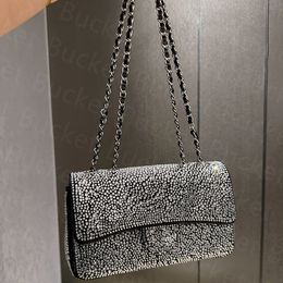 Luxury Flap Crystal Evening Bags Full Diamond Shoulder Bag Women Chain Crossbody Handbag Silver Buckle Cluth Purse 25cm