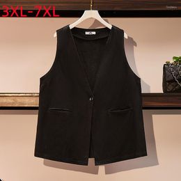 Outerwear 2022 Summer Plus Size Women Clothing Large Sleeveless Jacket Black Pocket Thin Vest Coat 3XL 4XL 5XL 6XL 7XL
