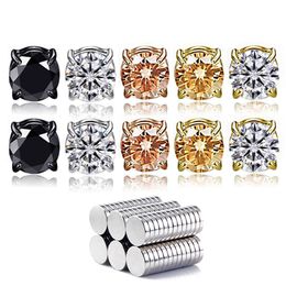 Zircon Stainless Steel Magnet Clip on Earrings Stud No Pierced Diamond Ear Studs for Women Men Hiphop Fashion Fine Jewelry