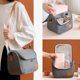 Storage Bags Grey Insulated Lunch Portable Picnic Meal Food Bento Box Thermal Bag Container Cooler Tote With Shoulder Strap Detachable