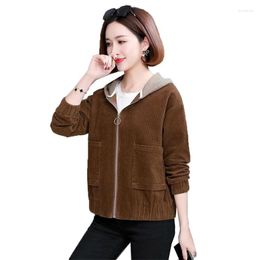 Women's Jackets Fashion Women's Coat 2022 Spring Hooded Zipper Jacket Basic Section Long Sleeve Corduroy Short Outerwear A1834