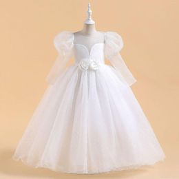 Girl Dresses Flower Dress White Long Sleeves Party Pageant First Communion Teenager Kids Children Prom Gown For Graduatiion